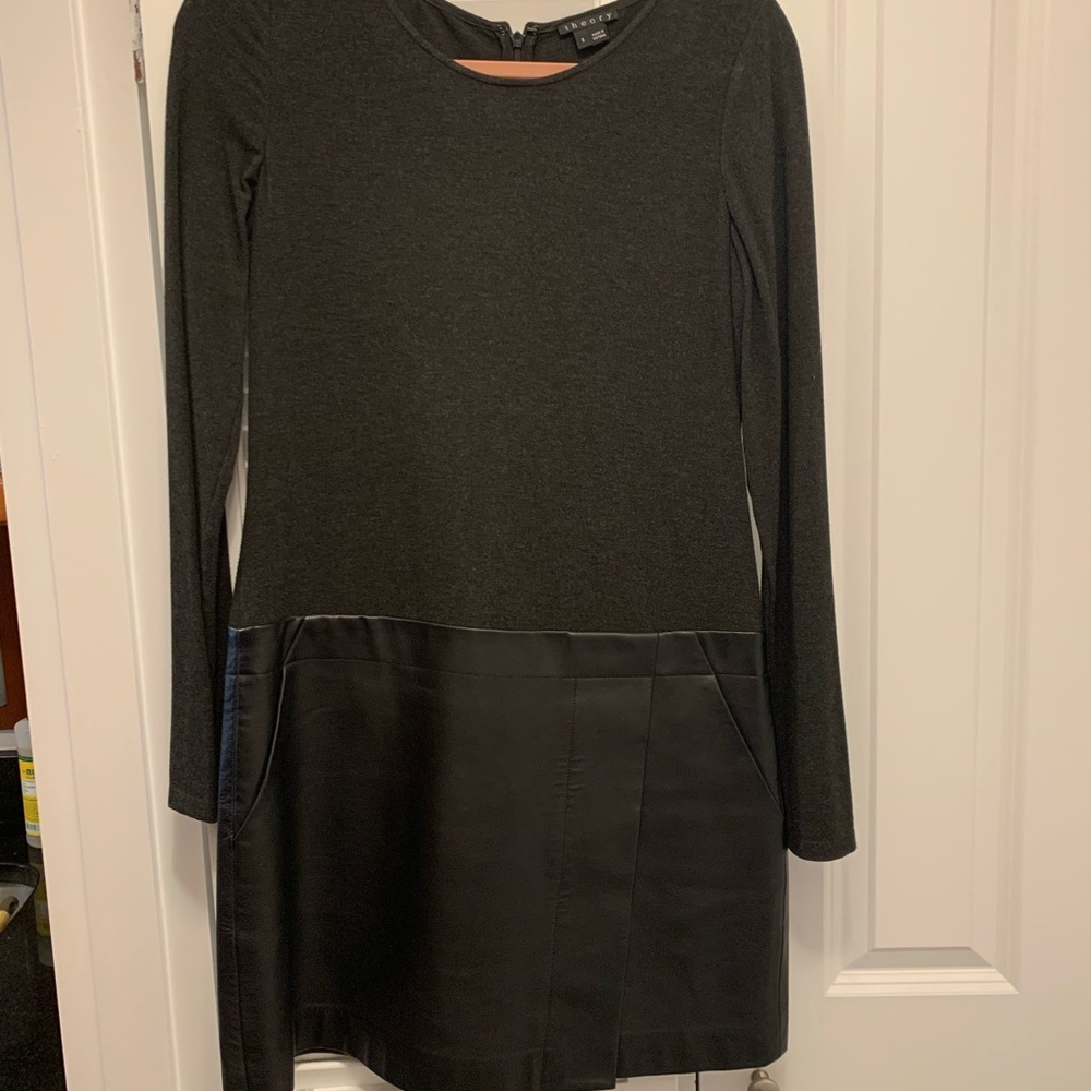 Theory Dress- Long Sleeve Shirt and Leather Skirt